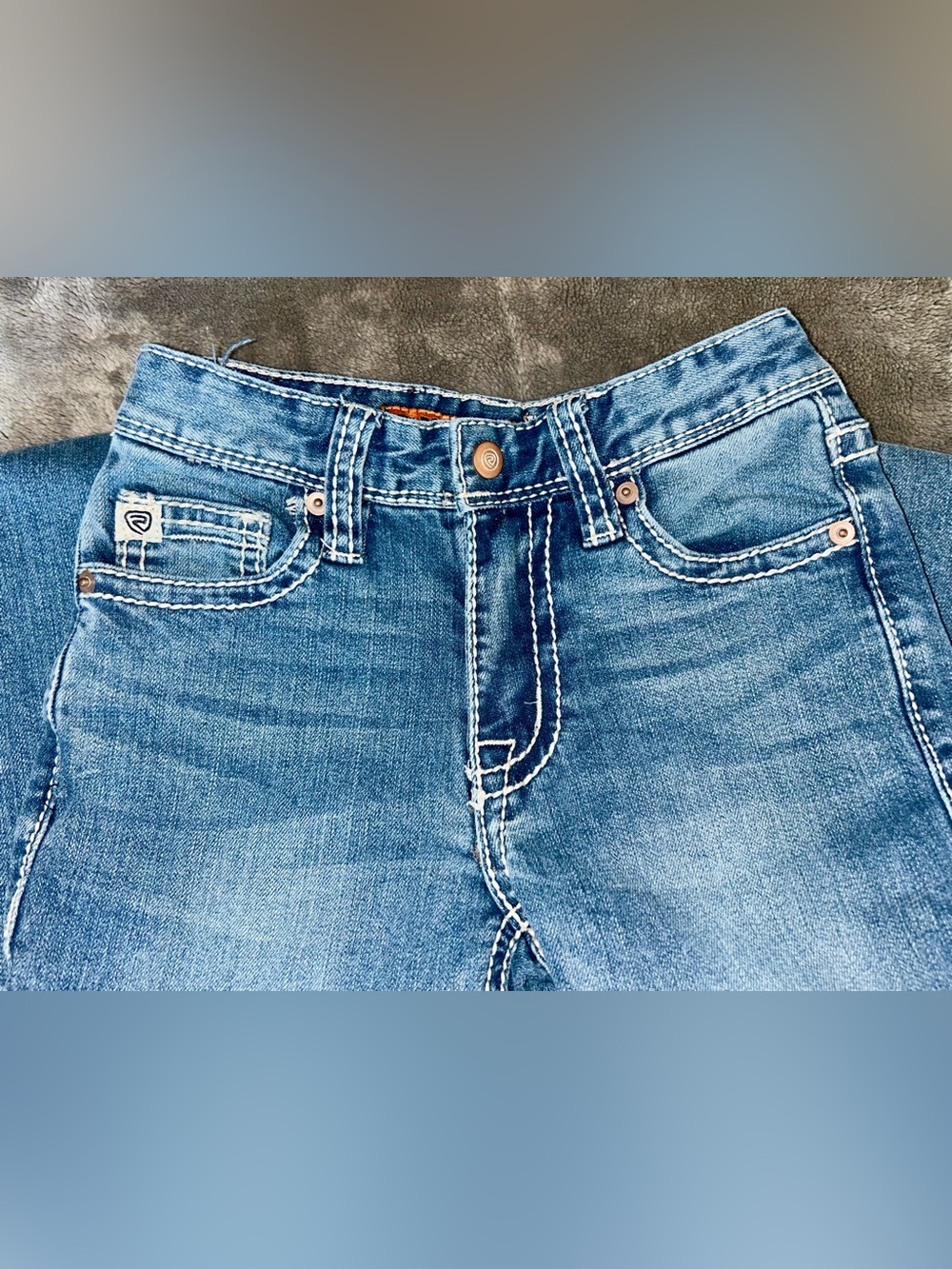 Rock & Roll Denim Boys Bootcut Jeans Size 7 Regular Ivory Stitch Western - Picture 5 of 10